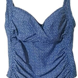 Shore Shapes 1 Pc Polka Dot Self Bra Swimsuit Blue & White Women's Size 14